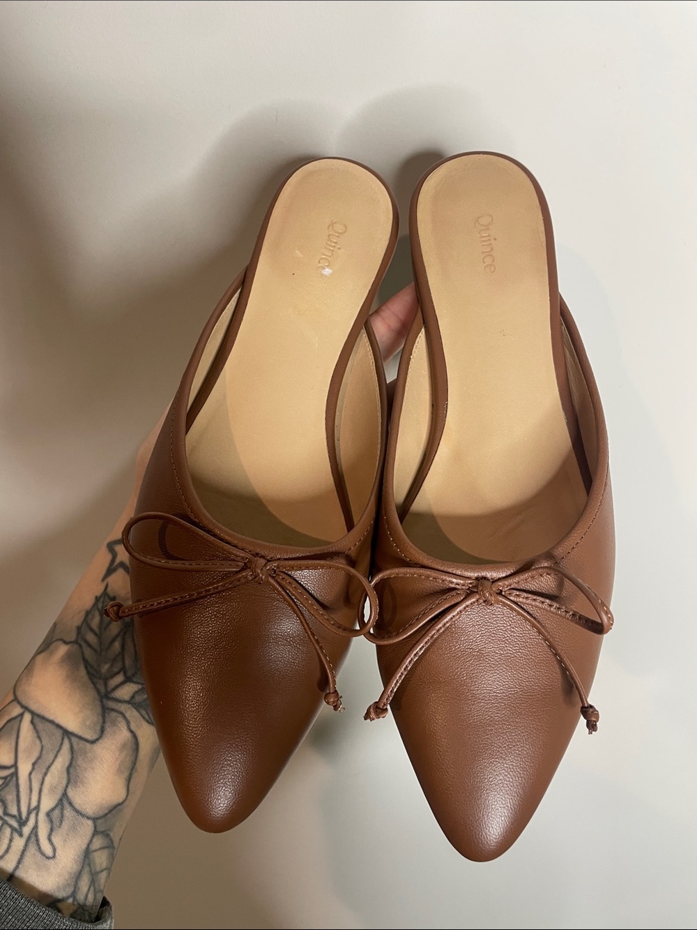 Quince | Women’s Brown Italian Leather Pointed Mules Size 8 - Picture 3 of 6